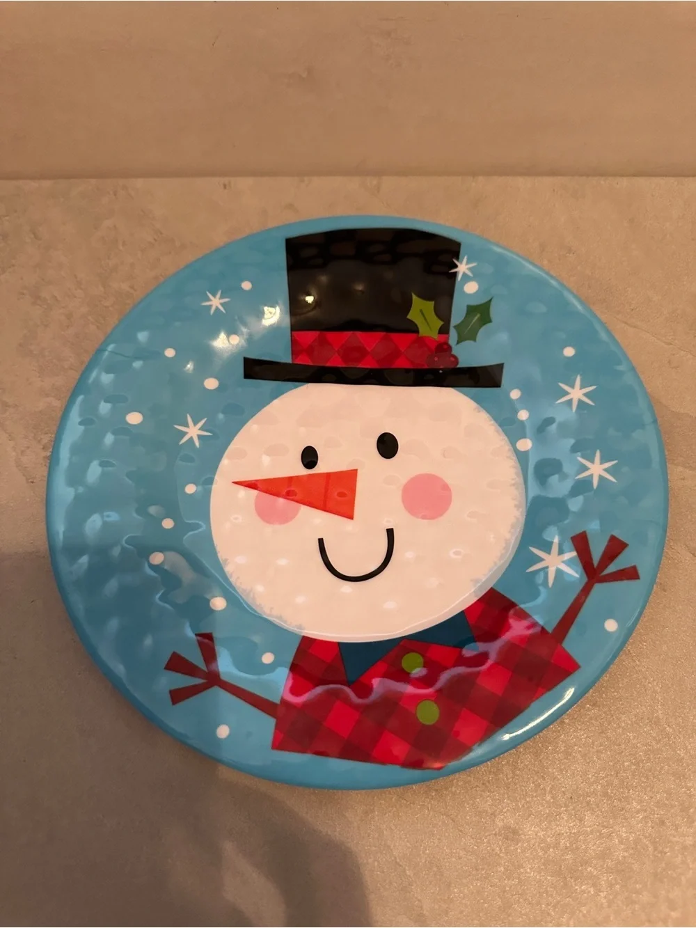 Sleigh Bell Bistro Christmas Melamine 8” Plates Set: 4 Santa Reindeer Snowman